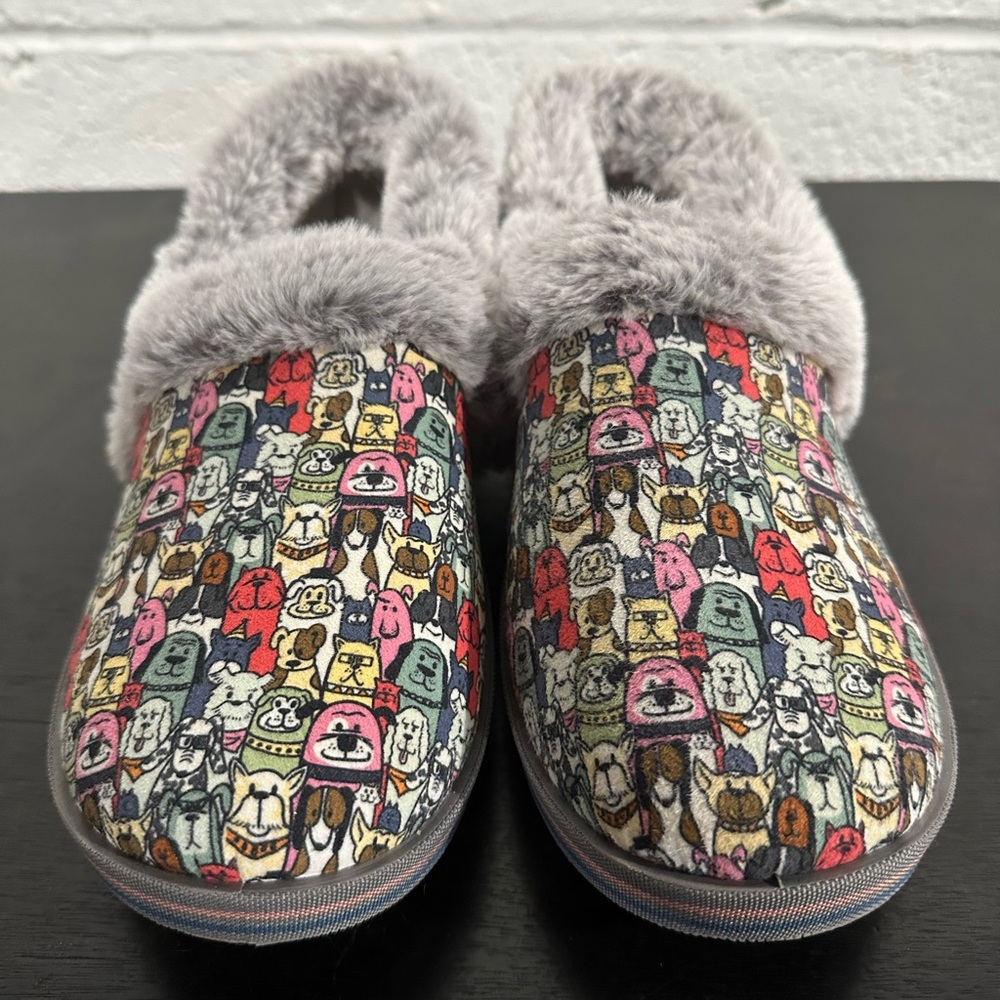 Dog Print Cartoon Memory Foam Women’s Slippers Bobs Sketchers Sz 10